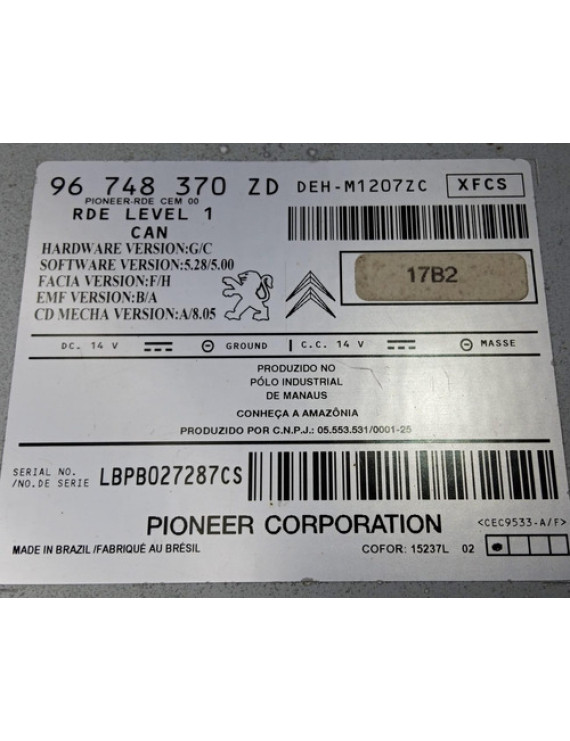 Rádio Som Mp3 C3 Aircross 2012 - 2016 / 96748370zd