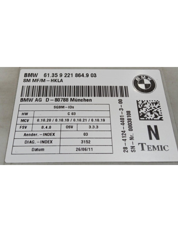 Módulo Banco Bmw X5 X6 2009 2010 2011 / 9221864903