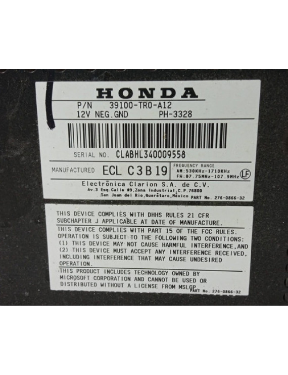 Rádio Cd Player Honda Civic 2012 2013 2014 2015 2016