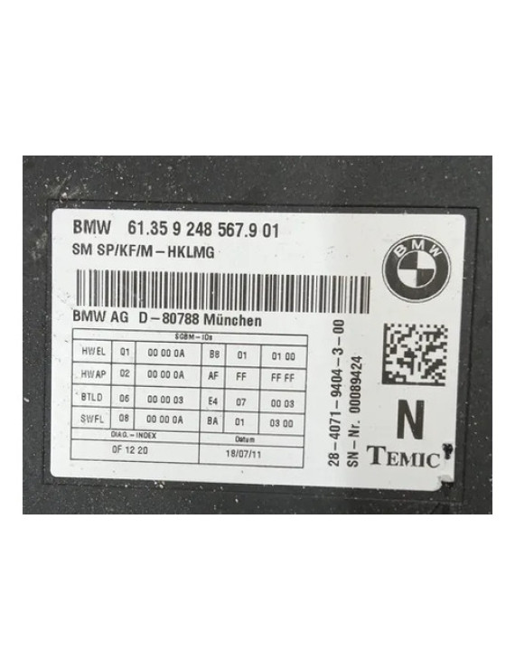 Módulo De Banco Traseiro Bmw 750i F01 2012 / 9248567    Preto