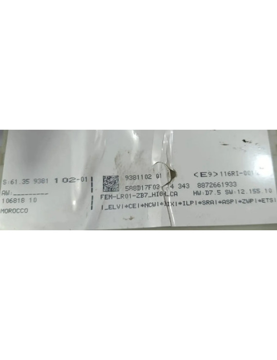 Módulo Controle Fem Bmw 135i M3 F20 3.0 2014 2015 9381102