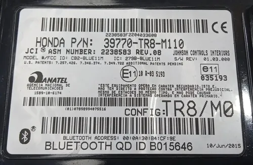 Módulo Central Bluetooth Civic 2012 - 2016 / 39770tr8m110