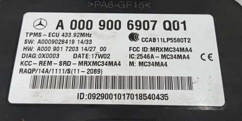 Módulo Pressão Pneus Mercedes C180 C300 2018 / A0009006907